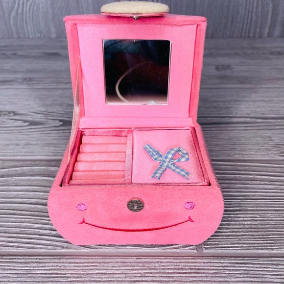 Pink cloth pig Jewelry box trinket box holder with mirror - Picture 9 of 11